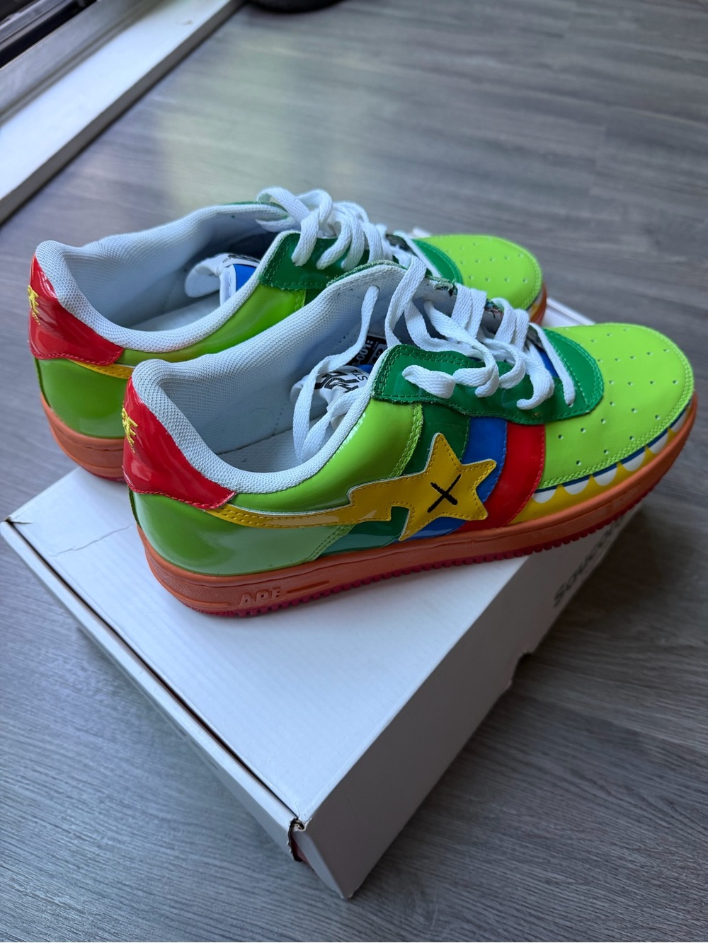 Bape x Kawa - Neon Green Multicolor Star Sneakers